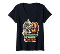 Women's AI Robot Powering Up with Coffee Bean V-Neck T-Shirt