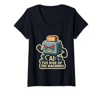 Womens AI The Rise of The Machines Artificial Intelligence Funny V-Neck T-Shirt