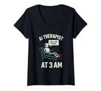 Women's AI Therapist at 3 AM - Funny Tech for Late Night Humor V-Neck T-Shirt