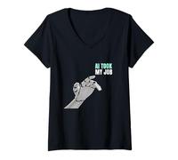 Women's AI Took My Job Funny Tech Worker Creative V-Neck T-Shirt