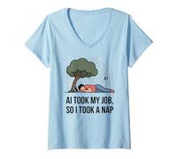 Womens AI Took My Job So I Took A Nap Funny Tech Humor V-Neck T-Shirt