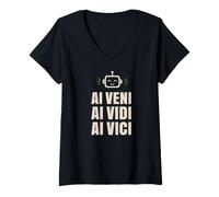 Women's AI Veni Vidi Vici Robot Tech Conqueror V-Neck T-Shirt