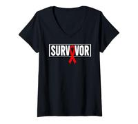 Women's Aids Survivor HIV Red Ribbon Aids Warrior - World Aids Day V-Neck T-Shirt
