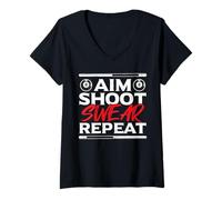 Womens Aim Shoot Swear Repeat Billard Fun V-Neck T-Shirt