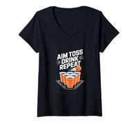 Women's Aim Toss Drink Repeat Beer Pong Party Game V-Neck T-Shirt