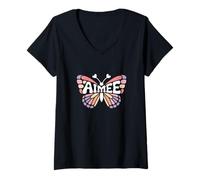 Womens Aimee Butterfly - Personalized Cute Name Word Art V-Neck T-Shirt