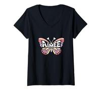 Womens Aimee Butterfly - Personalized Cute Name Word Art V-Neck T-Shirt