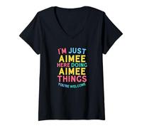 Womens Aimee Here Doing Aimee Things Funny Aimee Name V-Neck T-Shirt