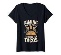 Women's Aiming for The Treble Settling for Tacos Funny Darts V-Neck T-Shirt