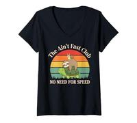 Women's Aint Fast Club Sloth Turtle Snail Retro Slow Life V-Neck T-Shirt