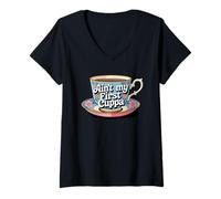 Womens Ain't My First Cuppa Cute Floral Tea Cup Funny Tea Lover V-Neck T-Shirt