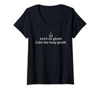 Women's Ain't No Ghost Like The Holy Ghost Christian Halloween Bible V-Neck T-Shirt