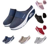Women's Air Cushion Slip-on Backless Shoes,Women Comfy Breathable Arch Support Knit Mesh Walking Shoes for Casual Outdoor (Dark Blue,7.5)