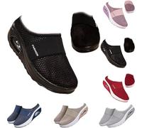 Women's Air Cushion Slip-on Backless Shoes,Women Comfy Breathable Arch Support Knit Mesh Walking Shoes for Casual Outdoor (Black,4)