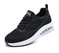 Womens Air Cushion Trainers Breathable Lightweight Mesh Running Shoes with Arch Support Memory Foam Comfort Non-Slip Grip for Plantar Fasciitis Black White UK 7
