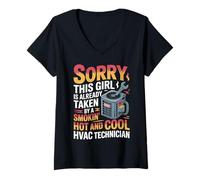 Womens Air Installer Ac Repairman Girl Is Already Taken Hvac Tech V-Neck T-Shirt