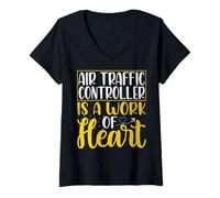 Women's Air Traffic Controller is a Work of Heart ATC Flight Control V-Neck T-Shirt