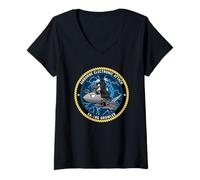 Womens Airborne Electronic Military Aircraft Cartoon Graphic V-Neck T-Shirt