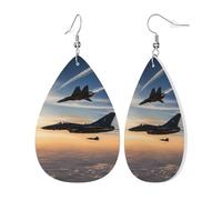 Womens Aircraft Fighter Jets Print Leather Earrings Teardrop Dangle Earrings Jewelry Outfits Accessories