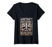 Women's Aircraft Mechanic Pilots Need Heroes Too Aviation V-Neck T-Shirt
