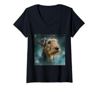 Womens Airedale Terrier Space V-Neck T-Shirt