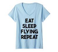 Womens Airline Captain Funny - Eat Sleep Flying Repeat V-Neck T-Shirt