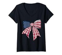 Womens Airplane Pilot Aviation USA Flag 4th of July Patriotic V-Neck T-Shirt