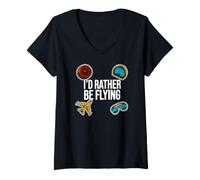 Women's Airplane Pilot Aviator I'd Rather Be Flying V-Neck T-Shirt