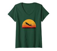 Women's Airplane Pilot Flight Attendant Jet Airliner Prop Plane Fly V-Neck T-Shirt, Dark Green, Small