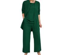 Womens Airport Travel Outfit Women's Elegant Three-Piece Tracksuit, Long Sleeve Top with Wide Leg Pants, Casual Business Wear,Trendy Cardigan Sleeveless & Pants Sweatsuit Outfits (Blackish Green, M)