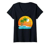Women's Aitutaki Palm Trees Cook Islands Sun South Pacific Polynesia V-Neck T-Shirt