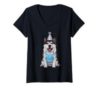 Womens Akita Let's Pawty Birthday Party Dog Lover V-Neck T-Shirt