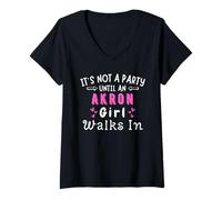 Womens Akron Girl Walks In Party Ohio Midwest Midwesterner V-Neck T-Shirt