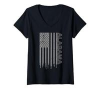 Womens Alabama American Flag Patriotic USA State Alabama V-Neck T-Shirt