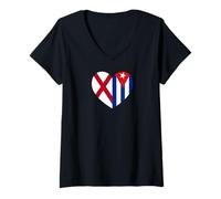 Womens Alabama and Cuba Flags: Heart Shaped Unity V-Neck T-Shirt