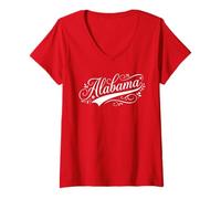 Women's Alabama Floral Script Heart State Pride Feminine Design V-Neck T-Shirt