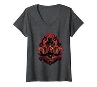 Women's Aladdin Movie Jafar Snakes V-Neck T-Shirt, Dark Heather Grey, Small