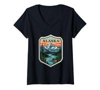 Womens Alaska Cout of Arms Wilderness Adventures Exploring Lands V-Neck T-Shirt