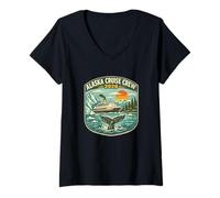 Women's Alaska Cruise Crew 2026 Retro Patch Matching Family Cruise V-Neck T-Shirt