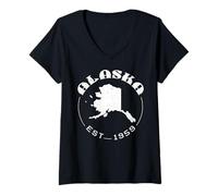 Women's Alaska Est 1959 Retro Vintage Alaska US State V-Neck T-Shirt