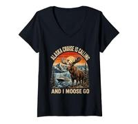 Women's Alaska Gag Cruise The Ship is Calling and I Moose Go V-Neck T-Shirt