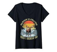 Women's Alaska is Calling and I Moose Go Retro Vintage V-Neck T-Shirt