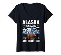 Womens Alaska is Calling and I Must Go Alaskan Bear V-Neck T-Shirt