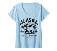 Womens Alaska Pride Polar Bear State Wilderness Mountains Est 1959 V-Neck T-Shirt