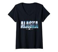 Women's Alaska State USA Holiday Alaska AK City Vintage Effect V-Neck T-Shirt