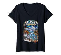 Women's Alaska The Last Frontier 1959 Wildlife Adventure V-Neck T-Shirt