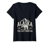 Women's Alaska The Last Frontier Est 1959 Bear Mountain Souvenir V-Neck T-Shirt