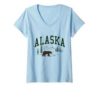 Women's Alaska The Last Frontier Nature Lover Bear Vintage Souvenir V-Neck T-Shirt
