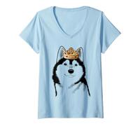 Women's Alaskan Klee Kai Dog Wearing Crown V-Neck T-Shirt