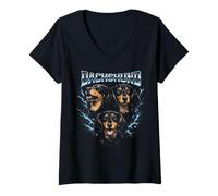 Women's Alaskan Malamute Heavy Metal Dog Bootleg Style Design V-Neck T-Shirt